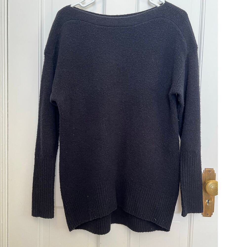 Anthropologie Black Wide Boat Neck Sweater Oversized Soft Wool Blend Women's XS